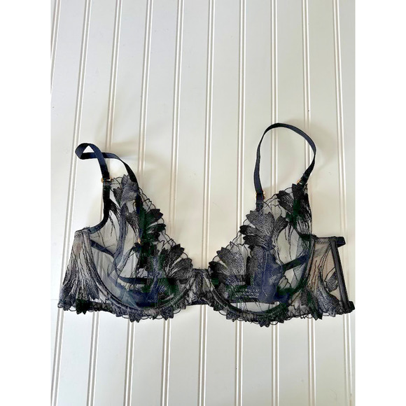 Bluebella Black Colette Bra Embroidered Underwire Size 38DDD/F Lingerie Mesh - Picture 2 of 8